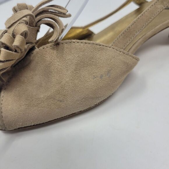 Prada Sandals IT36 US6 Tan Brown Suede Kitten Tassels Peep Toe Slingback Dainty - Picture 12 of 13